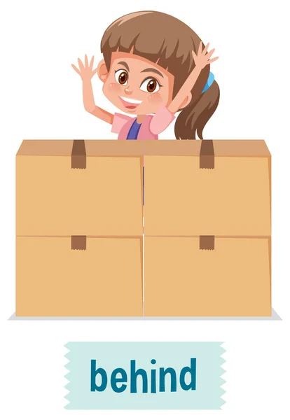 Preposition Place Cartoon Girl Box Illustration — Stock Vector