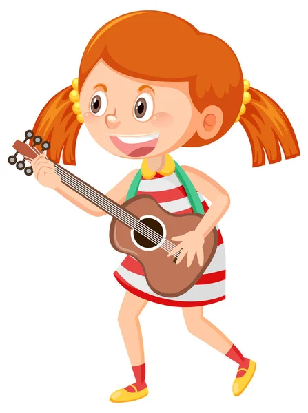 Girl Pigtails Playing Guitar Illustration — стоковый вектор