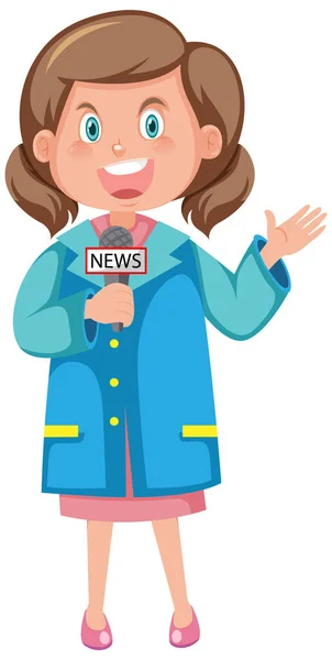 Female News Reporter Cartoon Character Illustration — Stockvektor