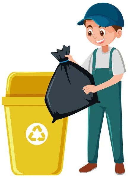 Temizlikçi Çöp Illüstrasyonunu Çıkarıyor — Stok Vektör