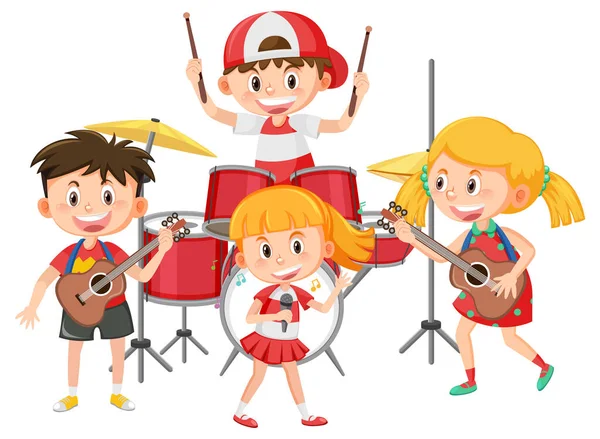 Grupo Niños Banda Música Ilustración — Archivo Imágenes Vectoriales