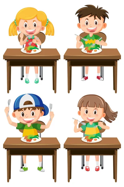 Set Children Eating Healthy Breakfast Illustration — Stockvektor