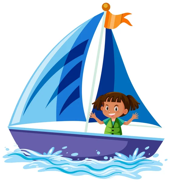 Little Girl Sailboat Isolated Illustration — Stockvektor