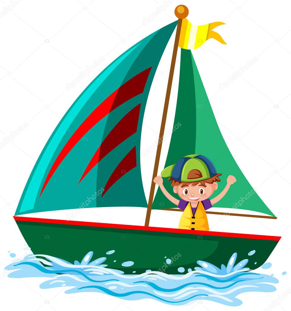 A little boy on sailboat isolated illustration