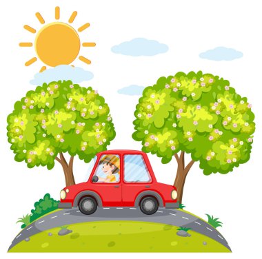 Yol çiziminde araba süren basit bir adamın karikatürü.