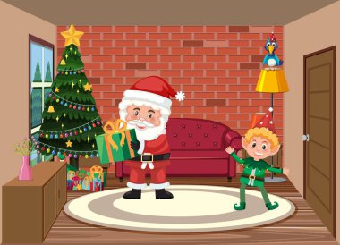 Noel Baba ve hediye illüstrasyon ile Noel Tema