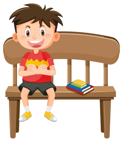 Boy Sitting Wooden Bench Illustration — Stock Vector