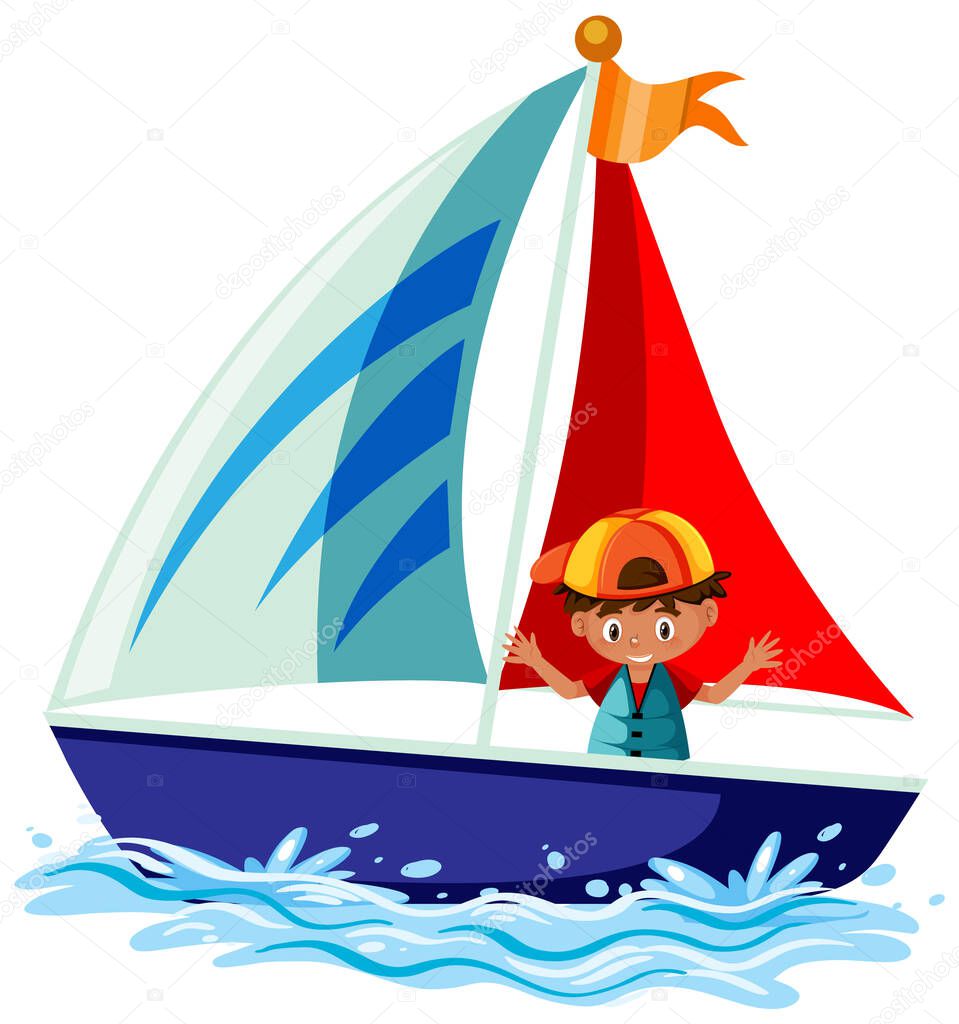 A little boy on sailboat isolated illustration