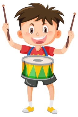 Davul müzik aleti çizimi olan bir çocuk.