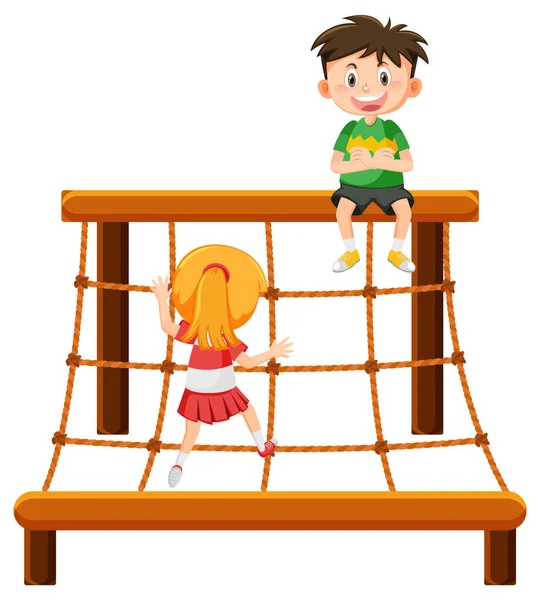 Children Climbing Rope Wall Illustration — Stock Vector