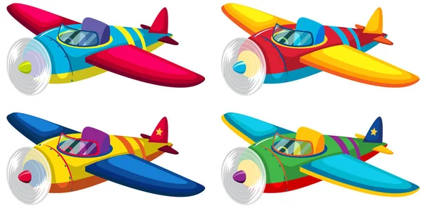 Lindo Avión Colorido Conjunto Sobre Fondo Blanco Ilustración — Vector de stock