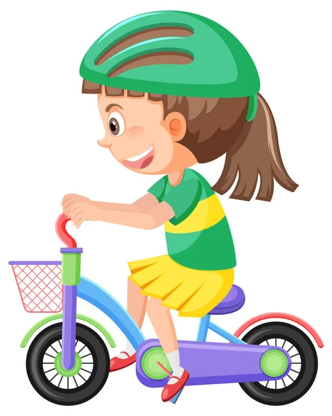 Fille Portant Casque Vélo Sur Fond Blanc Illustration — Image vectorielle