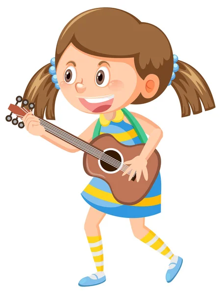Girl Pigtails Playing Guitar Illustration — стоковый вектор