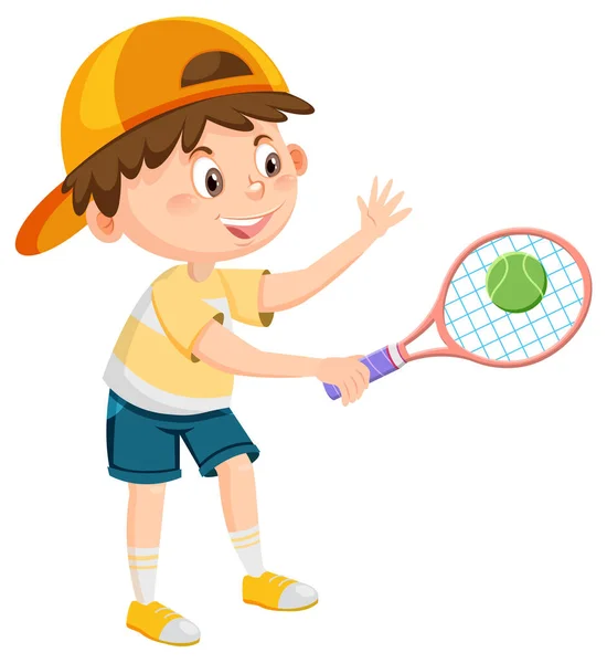 Симпатичная Иллюстрация Мальчика Теннисиста — стоковый вектор