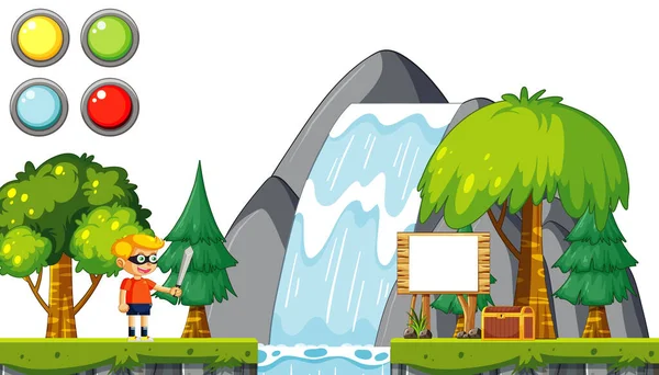 Spel Template Met Waterval Achtergrond Illustratie — Stockvector