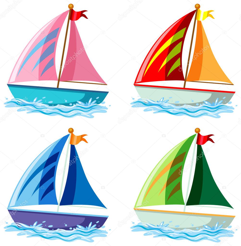 Set of sailboats in different colours illustration