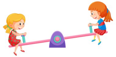 Basit çocuklar beyaz arkaplan resimlerinde tahterevalliyi görüyorlar