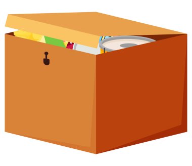 Oyuncak resimleriyle dolu bir kutu.