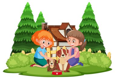 Beyaz arka planda izole edilmiş hayvanları olan çocuklar