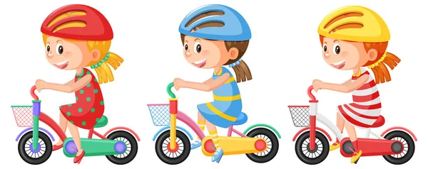 Bisiklete binen kask takan kızlar.