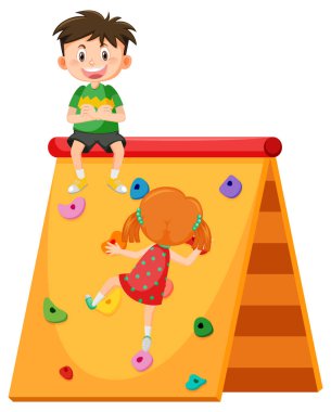 Beyaz arkaplanda duvara tırmanan çocuklar