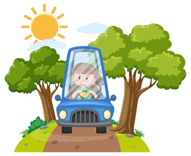 Araba çizimi kullanan mutlu kız.