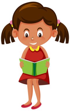 Beyaz arkaplan illüstrasyonu üzerine kitap okuyan kız