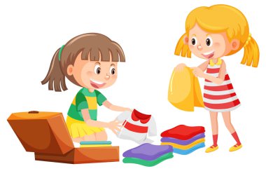 Giysileri katlayan ve bavul toplayan kız.