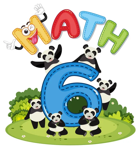 Matemáticas Número Con Ilustración Seis Pandas — Archivo Imágenes Vectoriales