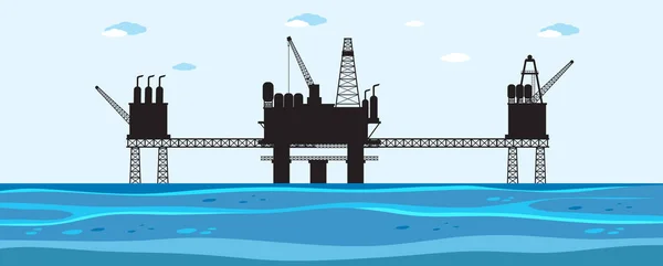 Иллюстрация Силуэта Нефтяной Платформы Буровой Установки — стоковый вектор
