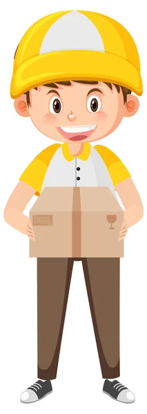 Courrier Homme Portant Carton Boîte Dessin Animé Illustration — Image vectorielle