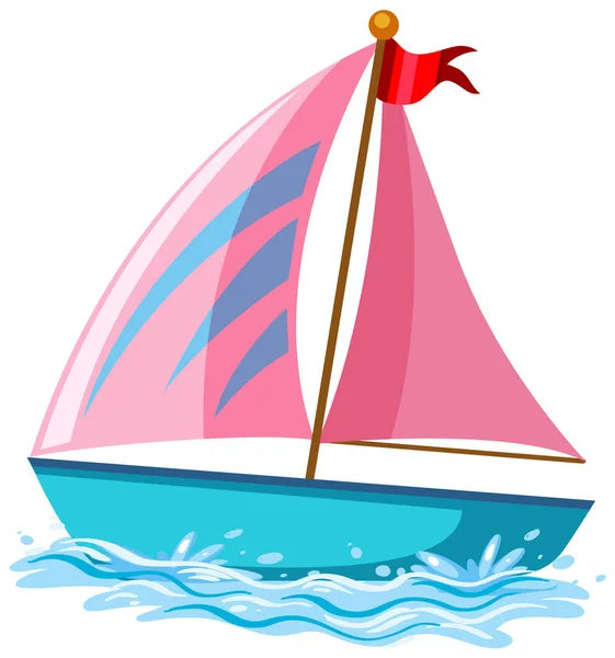 Pink Sailboat Water Cartoon Style Illustration — Stock Vector