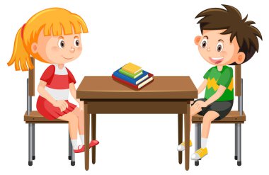 Okul masasında oturan öğrenciler