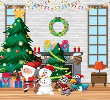 Noel Baba ve Kardan Adam illüstrasyonuyla Noel teması