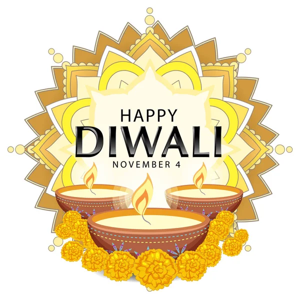 Happy Diwali Indian Festival Banner Illustration — Stock Vector