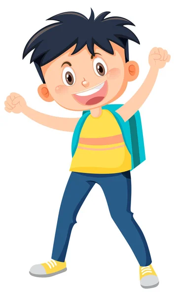 Male Student Cartoon Character Backpack White Background Illustration — Image vectorielle