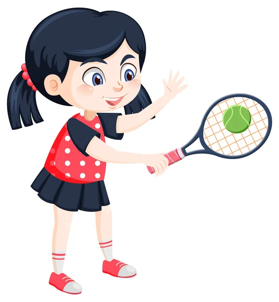 Nettes Mädchen Tennisspieler Cartoon Illustration — Stockvektor