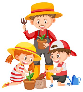 Beyaz arkaplan resimlerinde aile bahçıvanlığı