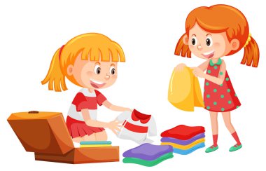 Giysileri katlayan ve bavul toplayan kız.