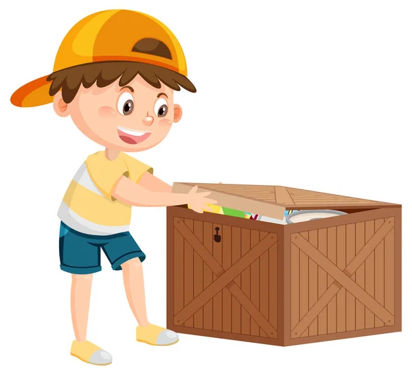 Ein Junge Legt Sein Spielzeug Die Schachtel Illustration — Stockvektor