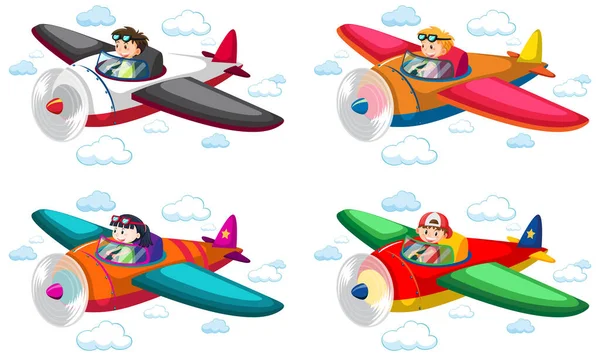 Набор Иллюстраций Летающим Самолетам — стоковый вектор