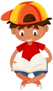 Beyaz arka plan illüstrasyon üzerine bir kitap okurken erkek