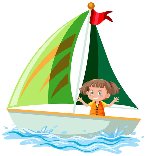 Little Girl Sailboat Isolated Illustration — Archivo Imágenes Vectoriales