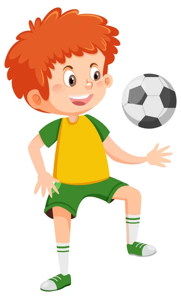Cute Boy Playing Football Cartoon Illustration — Stock Vector