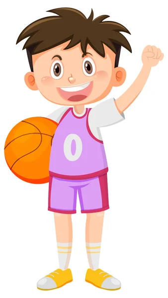 Boy Playing Basketball Cartoon Illustration — Stock Vector