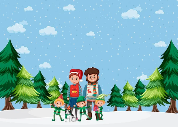 Family Christmas Day Illustration — Stock Vector