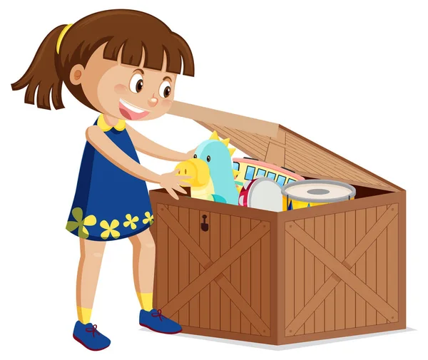 Dívka Která Dává Svou Hračku Krabice Ilustrace — Stockový vektor