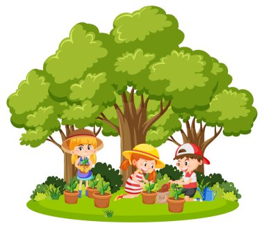 Parkta bahçıvanlık yapan mutlu insanlar.