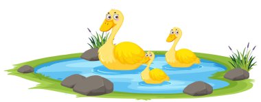 Beyaz arkaplandaki gölde ördek resmi