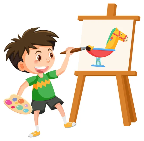 Симпатичный Мальчик Рисует Холсте — стоковый вектор